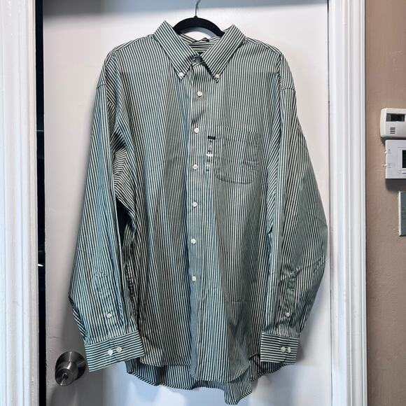 Arrow Men’s 2XL Button Down Shirt Green White Pinstripe Oxford Long Sleeve NWT - Picture 1 of 9